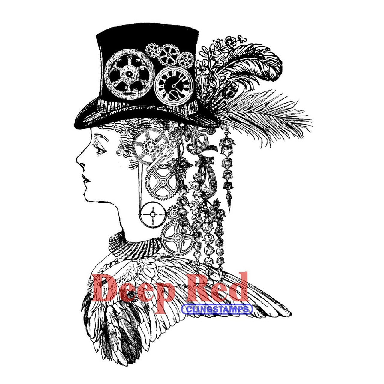 Deep Red Stamps Steampunk Lady Rubber Cling Stamp 3 x 4 inches